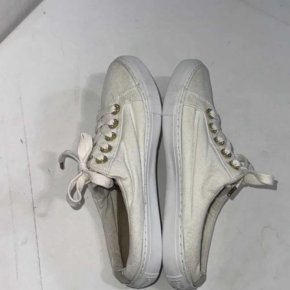 Lilly Pulitzer White Preppy Minimalist Old Money Gold Accents Mule Sneaker Sz 10